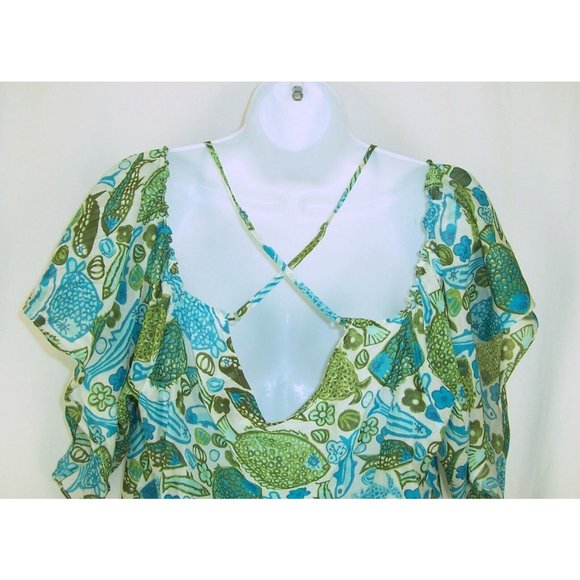 Vanessa Virginia Anthropologie Top 14 Fish Print Off Shoulder Lightweight Flowy - Picture 4 of 5